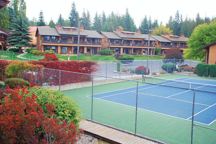 The spacious outdoor tennis courts at VRI's Pend Oreille Shores Resort in Hope, Idaho.